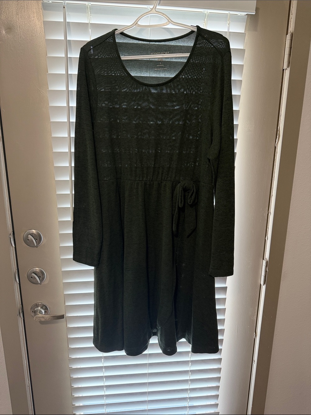 torrid Dark Green Long Sleeve Scoop Neck Tie-Waist Dress